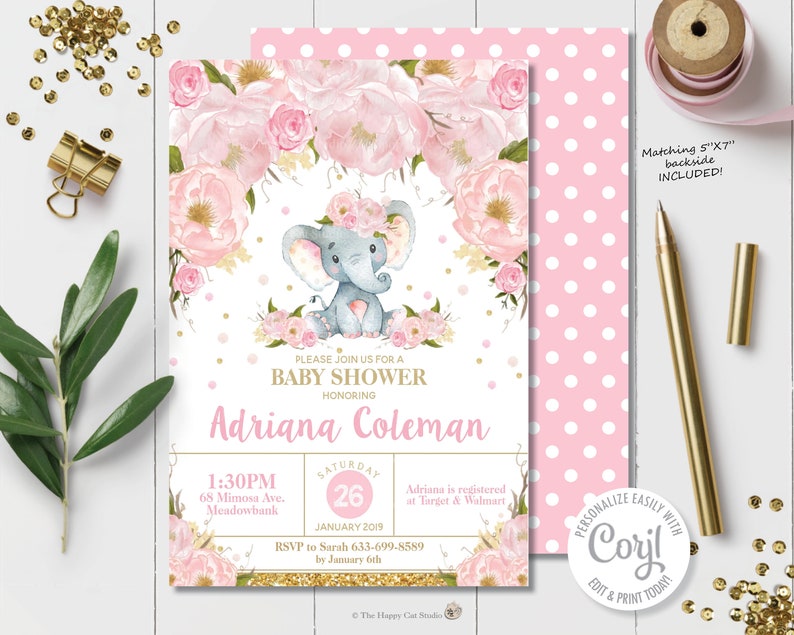 EDITABLE TEMPLATE Elephant Baby Shower Invitation Bundle Etsy