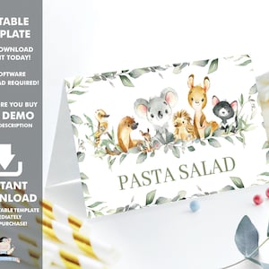 EDITIERBARE VORLAGE Niedliche Australische Tiere Grün Essen Zelte Printable, Koala Tischkarten Etiketten 1. Geburtstag Baby Shower, SOFORT-Datei AU5