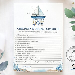 Fun Children's Book Scramble Game, INSTANT DOWNLOAD, Storybook Nautical ...