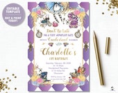 Alice in Wonderland Invitation, INSTANT DOWNLOAD, EDITABLE Template, 1st Birthday Invite, Onederland, Mad Tea Party, Girl First Birthday AW1 Il_170x135