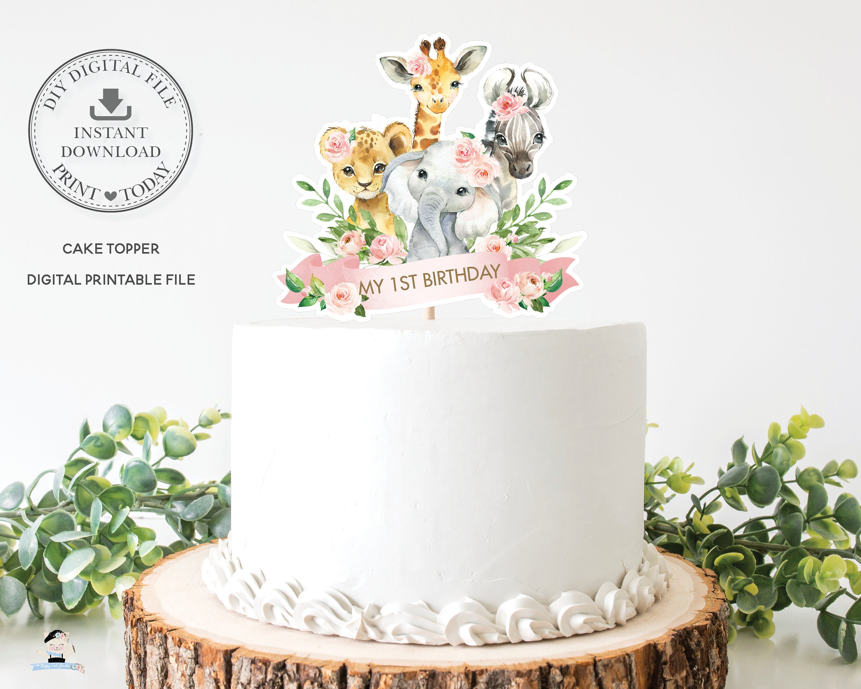 Safari Animal Cake Toppers Jungle Wild One Cake Decorations With Lion Giraffe Elephant Zebra For Wild Animals Themed Birthday Cake Decorations (Style 3