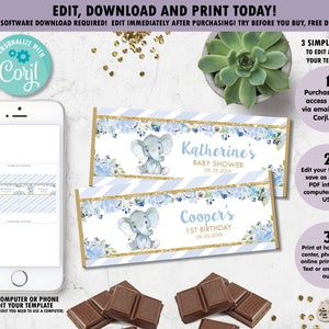 EDITABLE Template, Elephant Chocolate Bar Wrappers, Hershey Chocolate Favor, Aldi Wrappers, Elephant Printable, Baby Shower, Birthday, EP6
