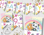 Panda Flag Banner, EDITABLE TEMPLATE, Cute Pandacorn Rainbow Art Paint Craft Birthday Party Bunting Decor Printable Pdf INSTANT Download PA1
