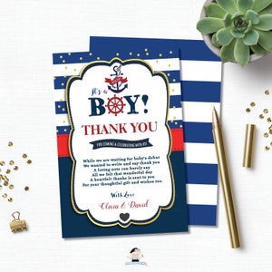 Nautical Baby Shower Thank You Card, EDITABLE TEMPLATE, Ahoy It's a Boy Thank You Note, Sailor, Nautical Printable, Instant Download, NT1 image 2