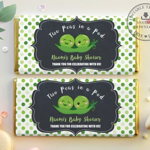 MODÈLE MODIFIABLE, Twins Two Peas in a Pod Baby Shower Chocolate Bar Wrappers, Gender Neutral Boys Hershey Favor Aldi Wrappers Printable PB1