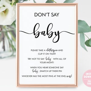 Minimalist Hand Lettering Don't Say Baby Baby Shower Game INSTANT