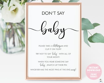 Don't Say Baby Game, Don't Say Baby Printable, Don't Say Baby Baby Shower Game, INSTANT DOWNLOAD, Minimalist, Modern, Hand Lettering, MN1