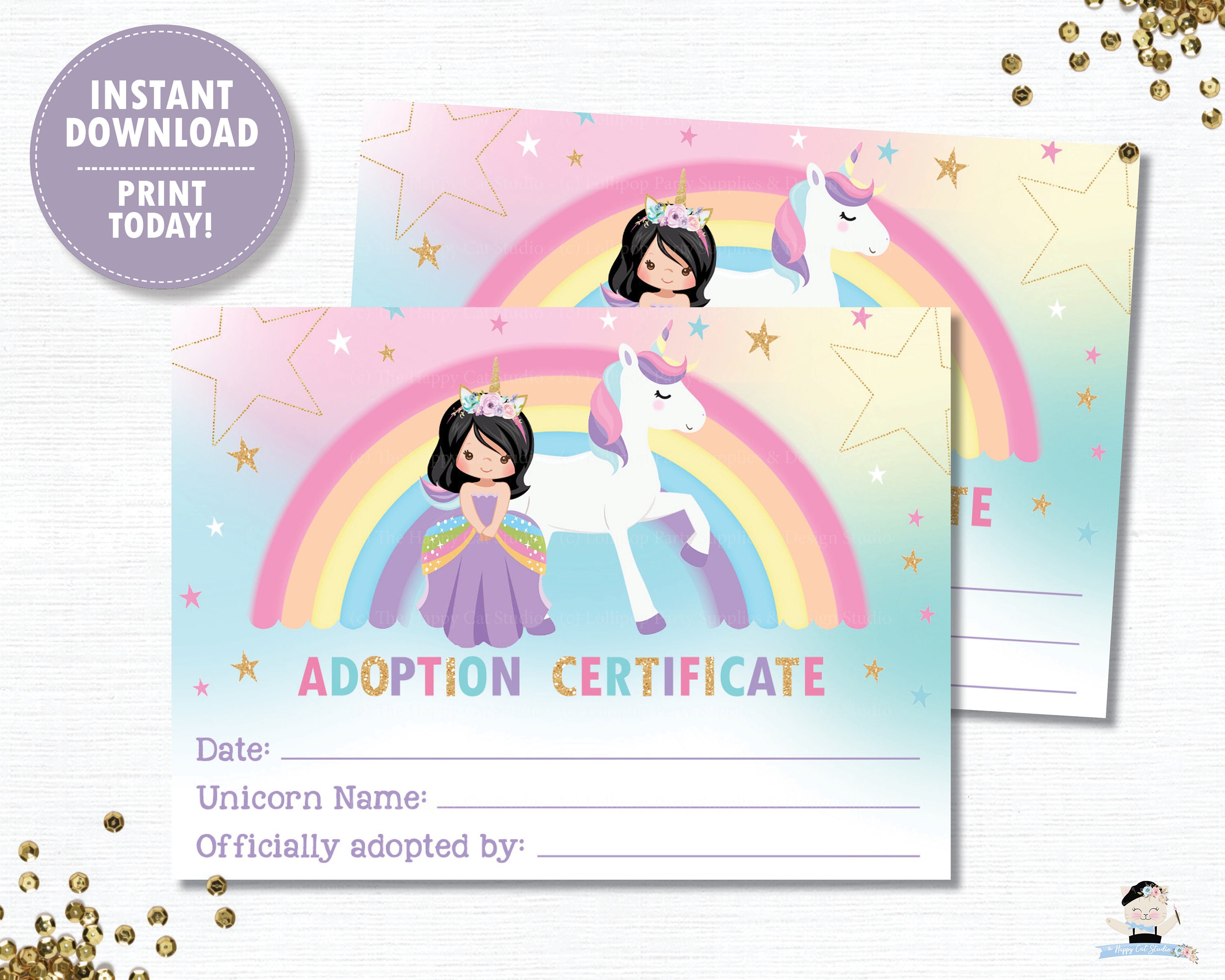 Adopt a Unicorn Sign and Adoption Certificate Cards, Unicorn Birthday ...