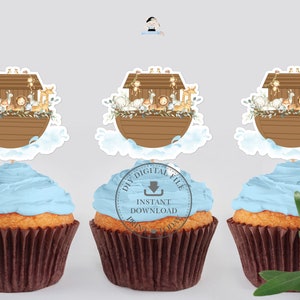 Noah’s Ark Cupcake Toppers, TÉLÉCHARGEMENT INSTANTANÉ, Animaux mignons Noahs Arc Baptême Baptême 1er anniversaire Baby Shower Décor, Fichiers IMPRIMABLES NA2