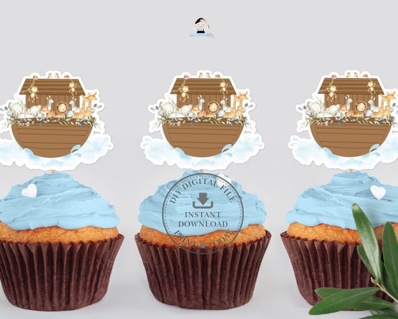 Noah's Ark Cupcake Toppers, INSTANT DOWNLOAD, Cute Animals Noahs Arc Baptism Christening 1st Birthday Baby Shower Decor, PRINTABLE Files NA2 Il_570xn