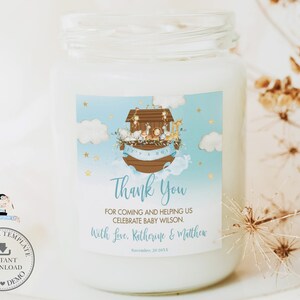 Arche Noah Quadrat Danke Geschenkanhänger Printable EDITIERBARE VORLAGE Blauer Junge 1