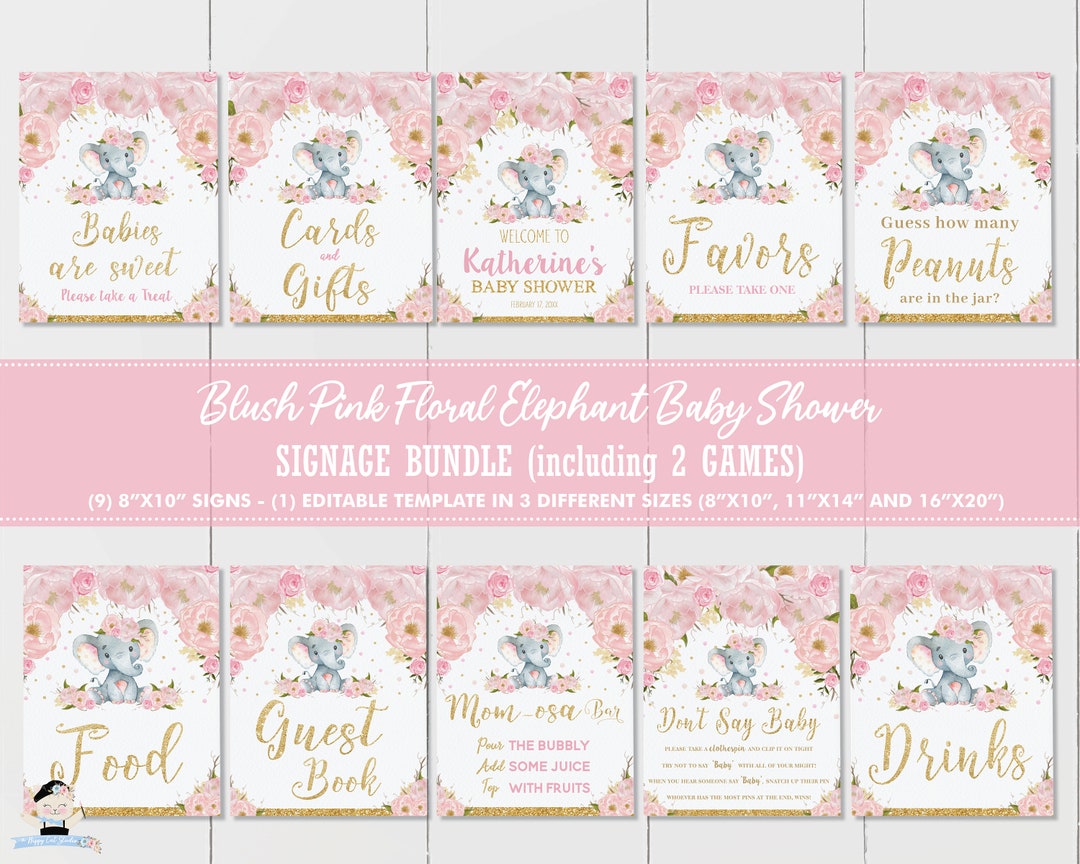Elephant Baby Shower Signs Bundle Printable, Elephant Printable, Baby ...