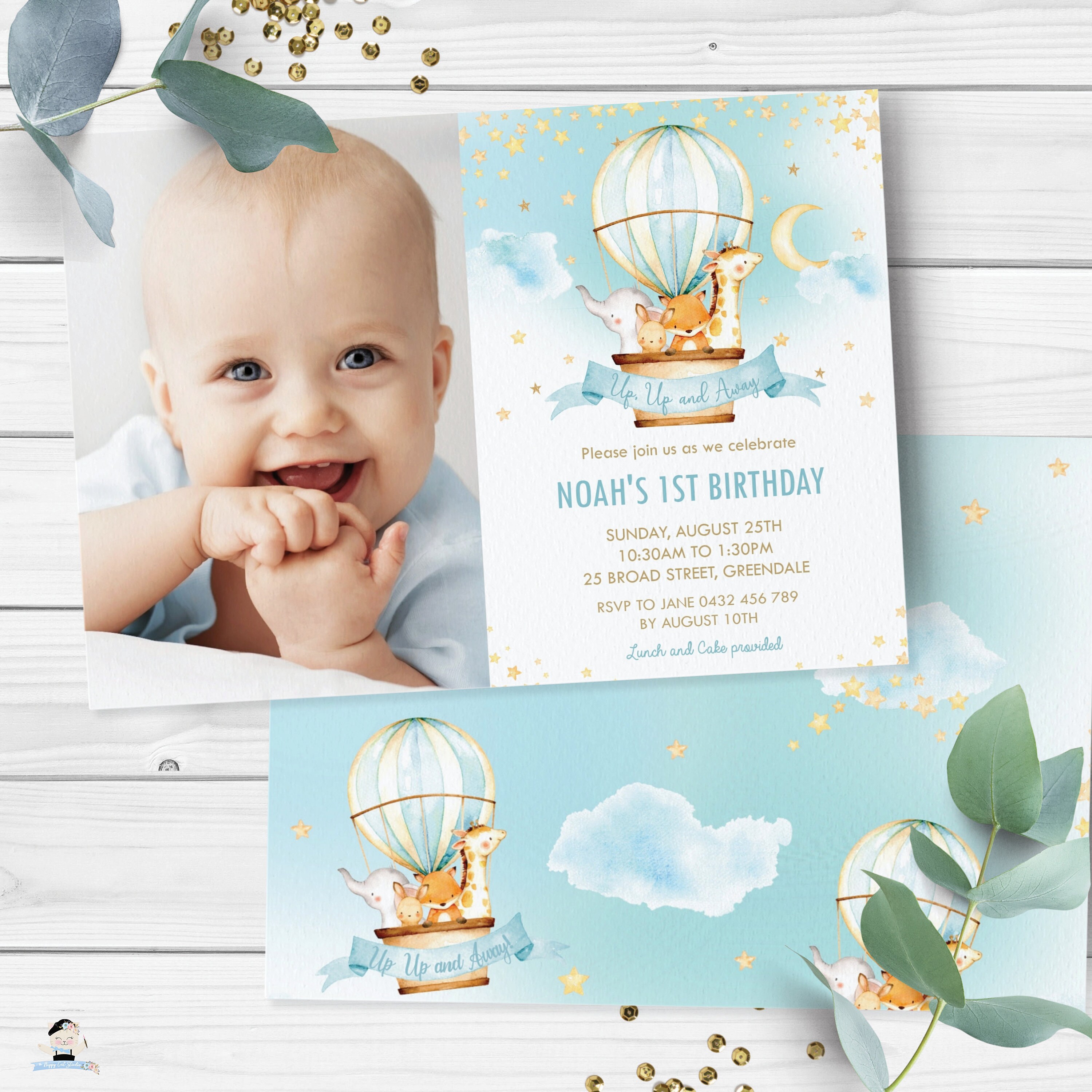 Hot Air Balloon Invitation, EDITABLE TEMPLATE, Boy Cute Jungle Animals ...