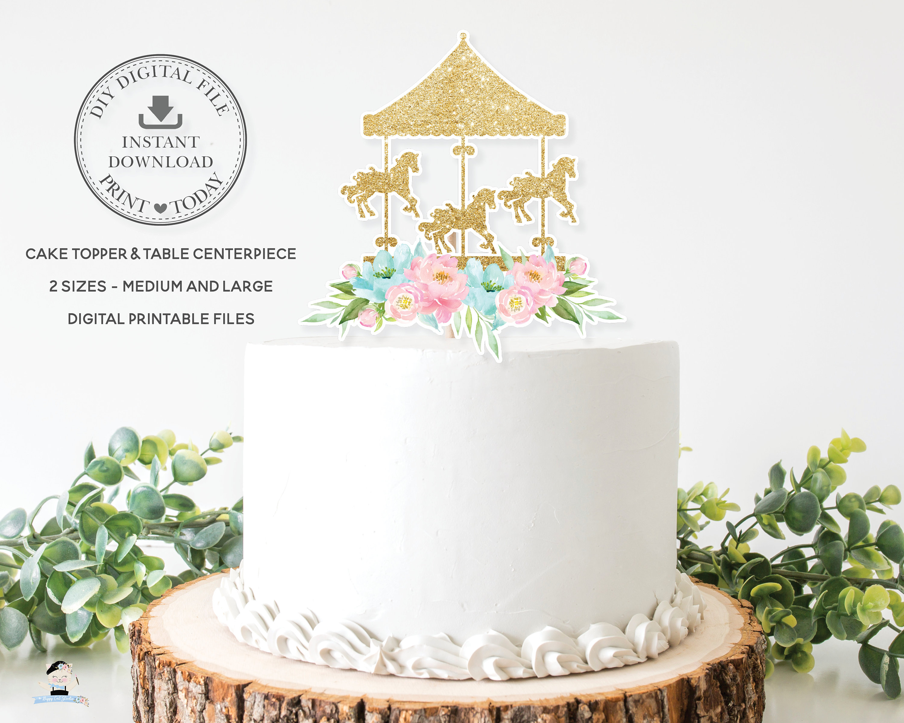 Carousel Cake Topper INSTANT DOWNLOAD Pink Mint Floral Gold Etsy