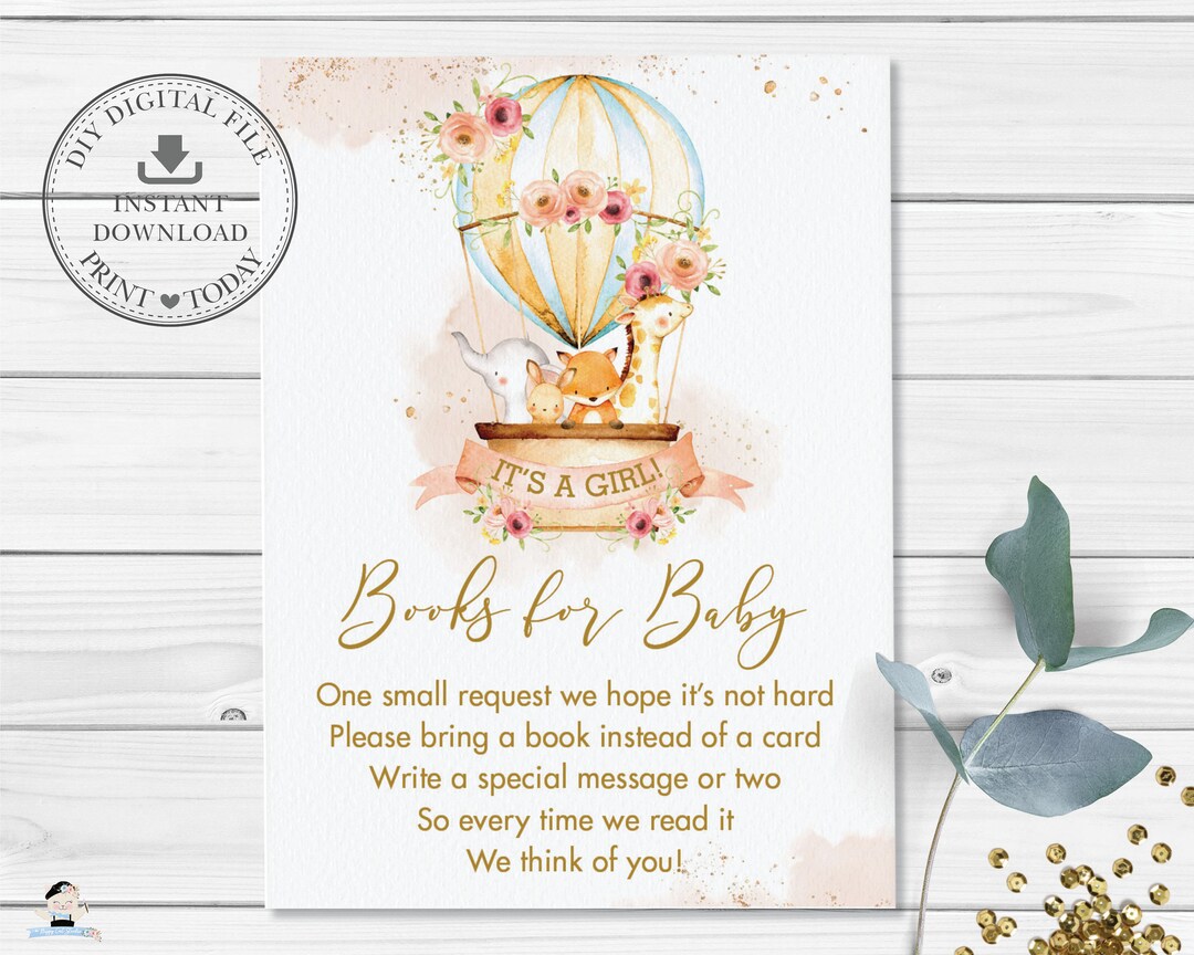 Hot Air Balloon Bring a Book Cards, Vintage Pink Blush Floral, Jungle ...