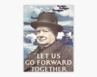Winston Churchill Seconda Guerra Mondiale / Poster, Pubblicità / "Andiamo avanti" Citazione famosa Poster Stampa Arte britannica