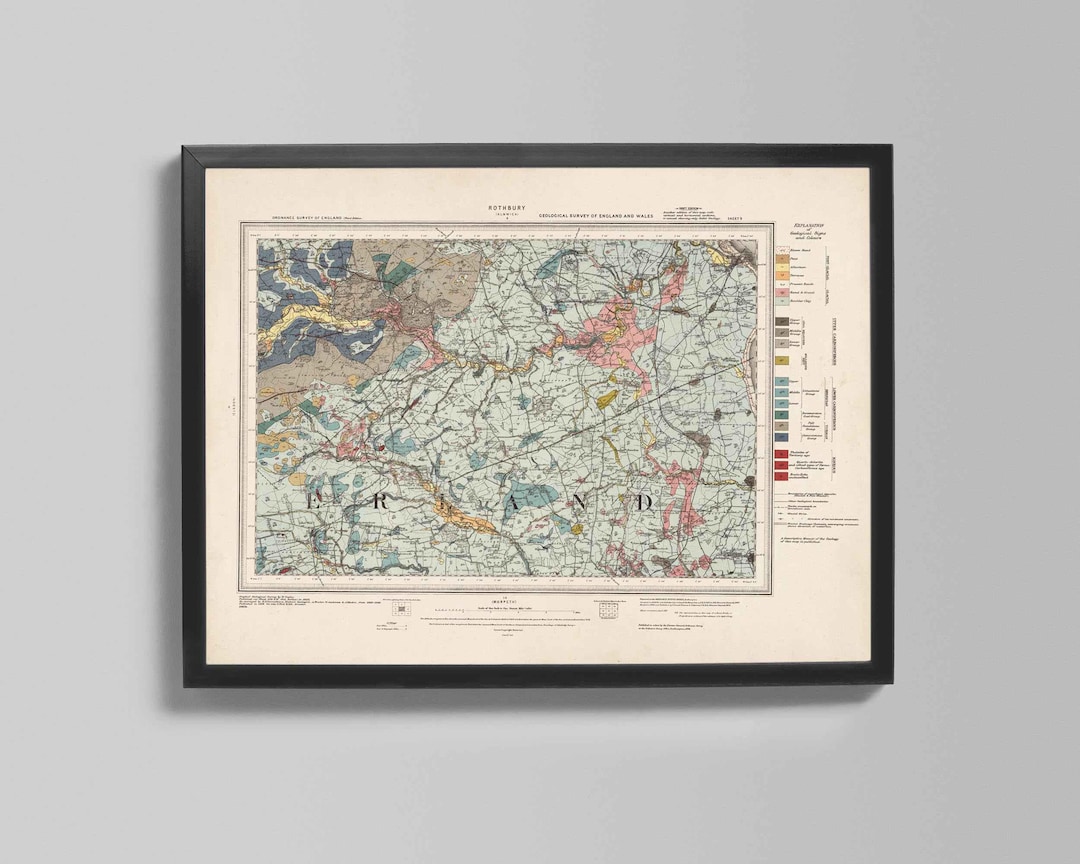 Topological Map Rothwell Map of Rothbury } old Geological Chart - Etsy
