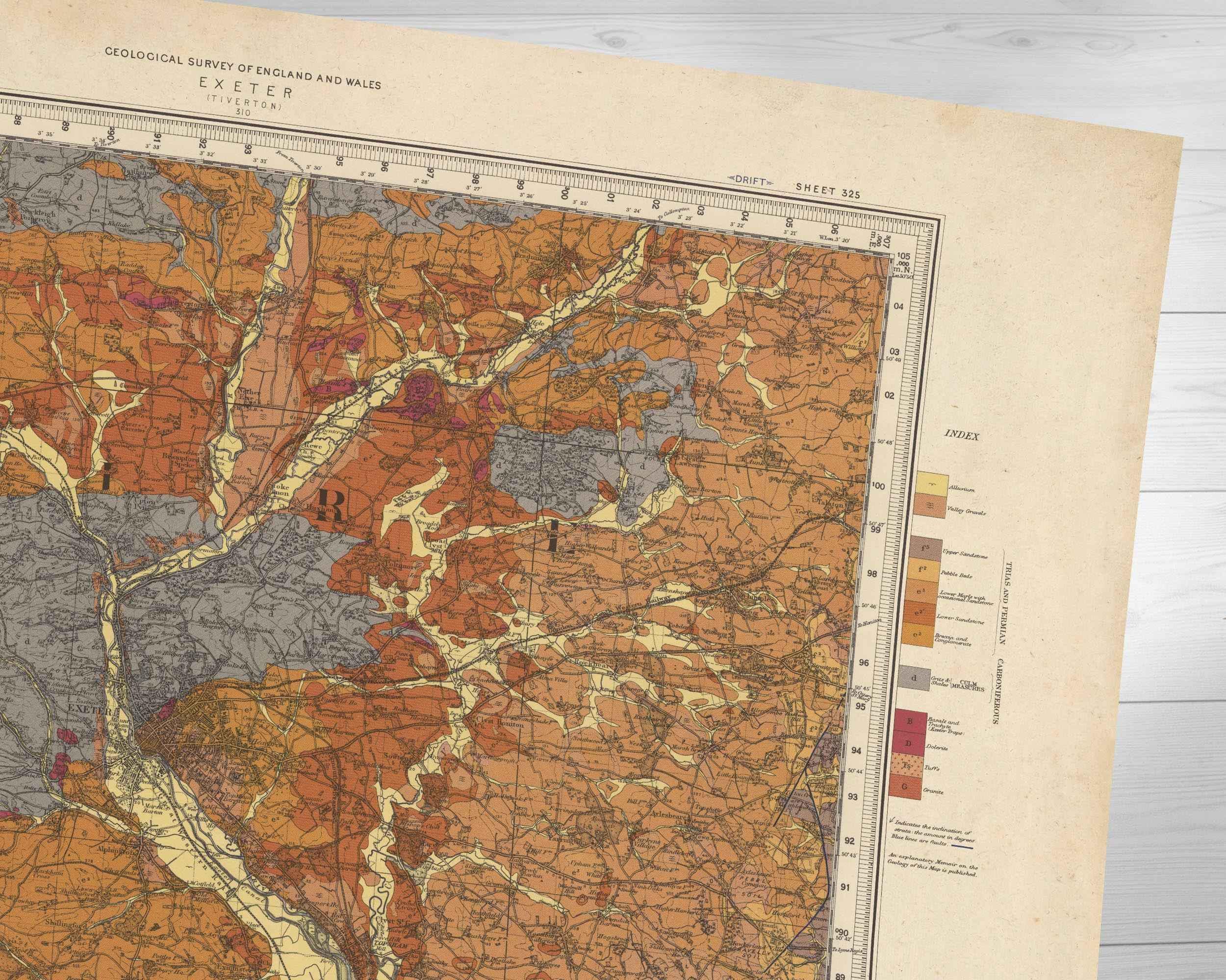 Map of Exeter } old Geological Chart - Etsy