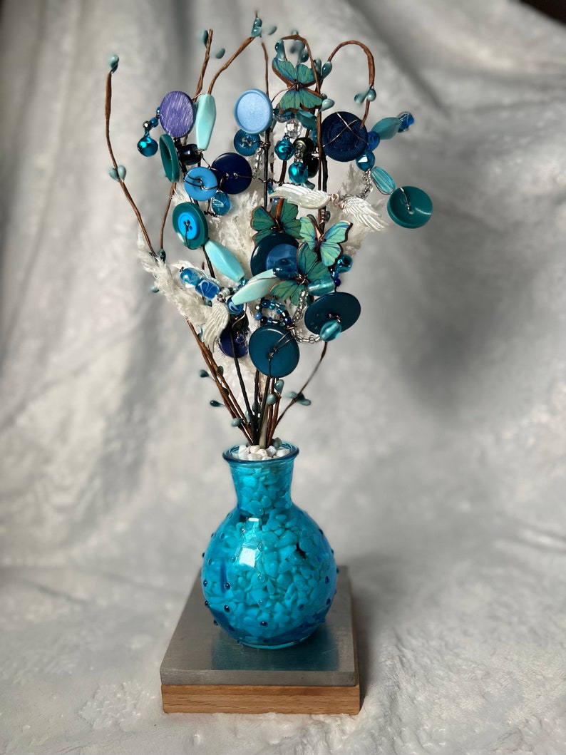 Button Tree / Button Flower Bouquet / Hand Made Clay Pot / Shabby ...