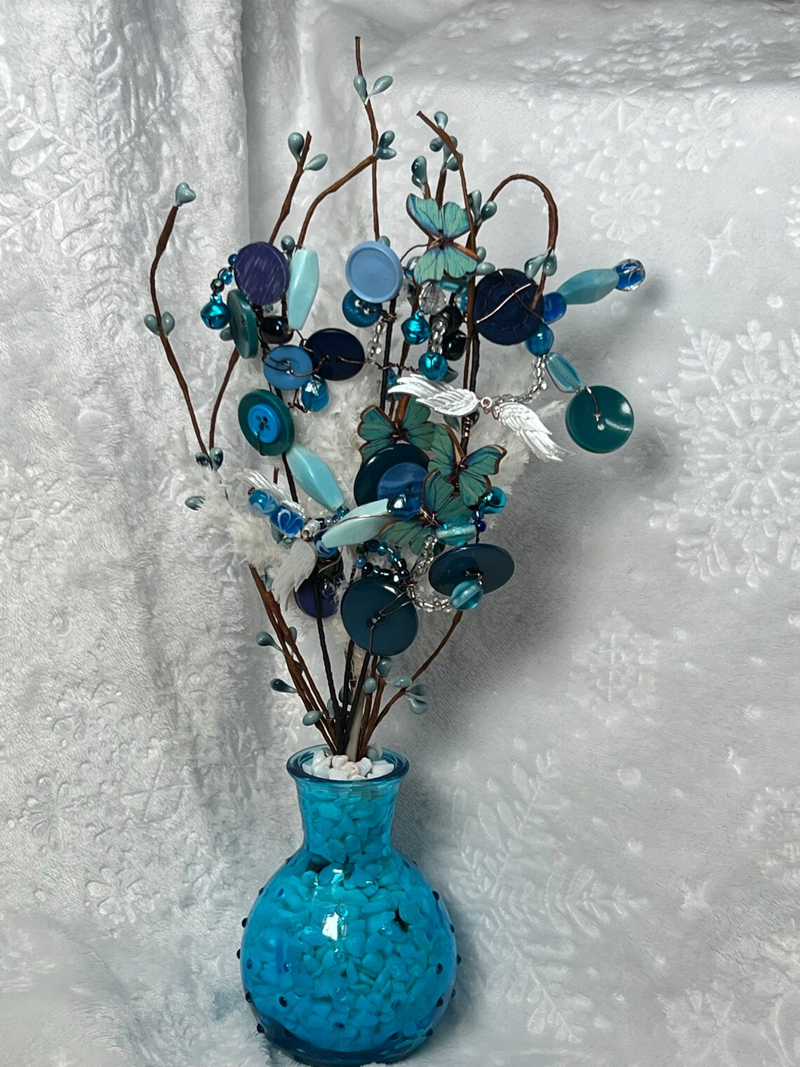 Button Tree / Button Flower Bouquet / Hand Made Clay Pot / Shabby ...