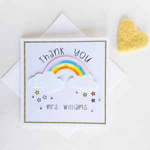 Personalised rainbow thank you card for teacher and teaching assistants.