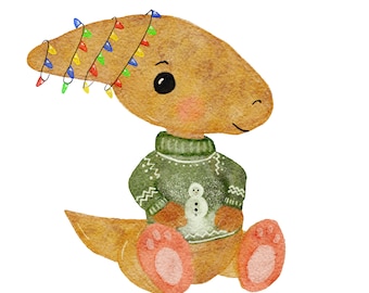 Weihnachten Parasaurolophus Clipart, Weihnachten Dinosaurier digital Aquarell Clipart