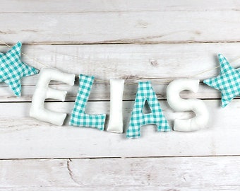 Gift for childbirth, christening fabric letters name garland + Free