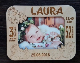 Personalized picture frame with birth dates gift made of wood