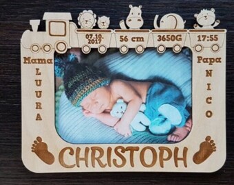 Personalized picture frame with birth dates gift made of wood