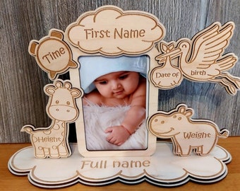 Personalized picture frame with birth dates gift made of wood