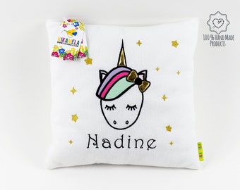 Personalized pillow for birth or christening, unicorn, cuddly pillow, children pillow, name pillow