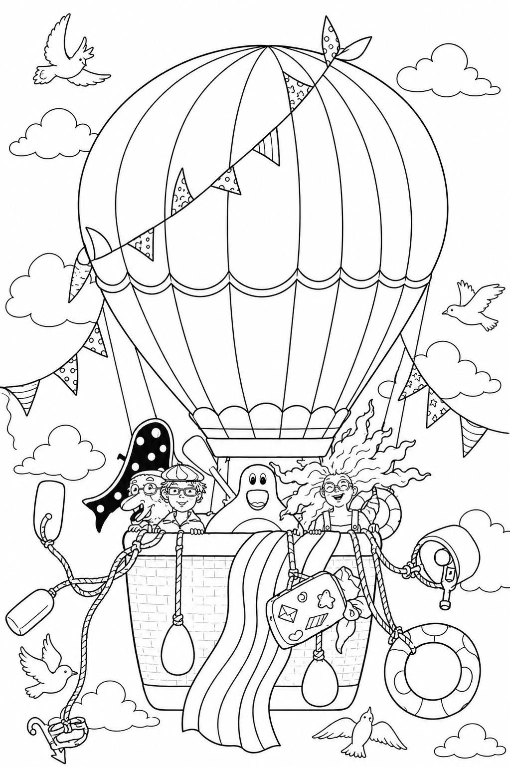 Whimsical Hot Air Balloon Coloring Page | Fantasy Adventure Printable ...