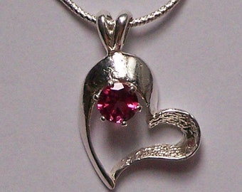 Pink Tourmaline Heart Pendant Chain Necklace Nickel Free Sterling Silver Valentine's Day Genuine Natural Gemstone Ladies Girls Jewelry Gift