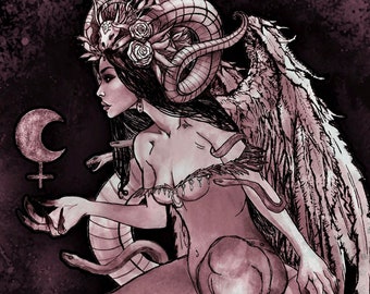 LILITH-DARK GODDESS Kunstdruck-Dark Art-Hexen-Hexerei-Göttin-Pagan-Illustration-Eve-Garten von Eden