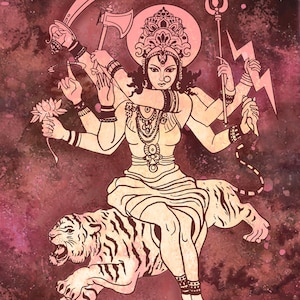GODDESS-HINDU-TIGER-Durga-goddess-protection-fine art print-altar-pagan