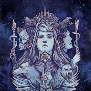HEKATE-HECATE Fine Art Print-Hexen Kunst-Dunkle Göttin-Altar-Heidnisch-Hexerei-Cerberus