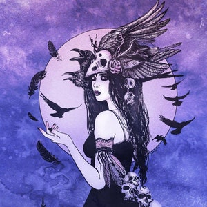 MORRIGAN-GODDESS-CROW art-Skulls-Queen-Warrior-Witch-Pagan-Phantom Queen