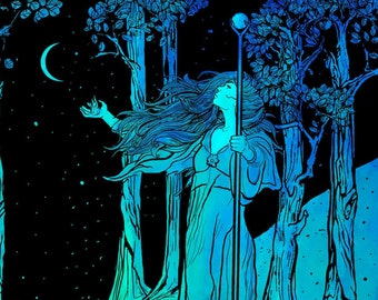 MOND-GÖTTIN-HEXE- Fine Art Print-Hexe Art Print-Hexe Art-Kreis-Dunkle Göttin-Altar-Heidnisch-Hexerei-Griechisch-Mythologie