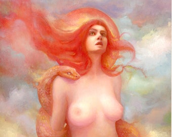 Impressão artística DARK GODDESS - Lilith Art - Dark Art - Bruxa - Bruxaria - Deusa - Pagã - Ilustração - Eva - Jardim do Éden