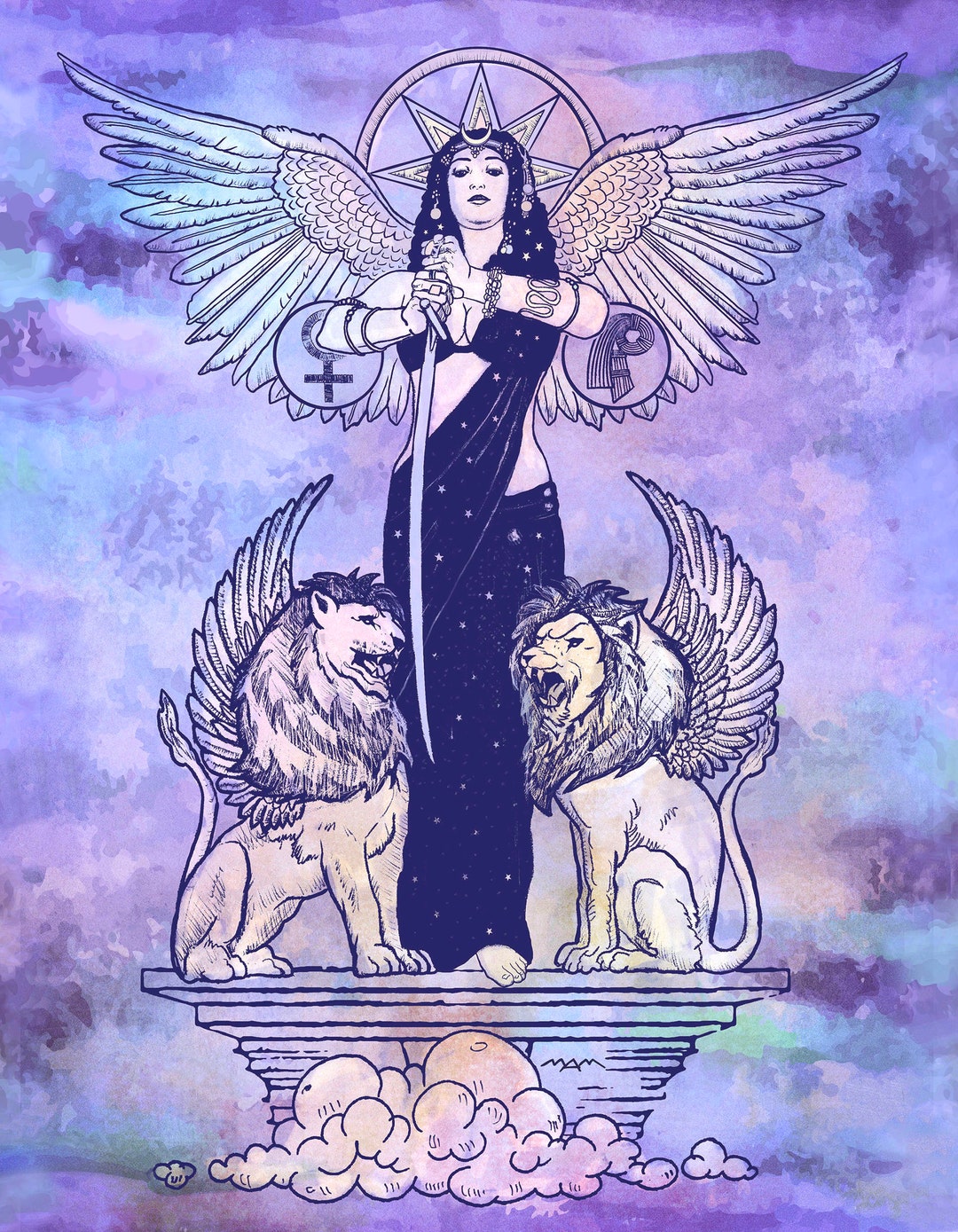 goddess-inanna-lion-fine-art-print-mythology-mesopotamian-etsy