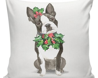 Frenchie Christmas Pillow, Custom Gift, French Bulldog, Pillow Cover, Decorative Pillows, Farmhouse Decor, Made in USA, #RB0056