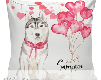 Gift for Siberian Husky, Valentine Pillows, Gift for Dog Owner, Siberian Husky Gift, Husky, Pillow Cover, Custom Dog Name Pillow, #RB0171