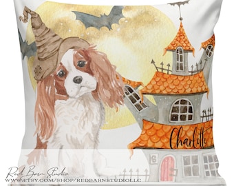 Gift for King Charles Cavalier, Halloween Pillows, Gift for Dog Owner, Dog Gift, KCC Pillow Cover, Custom Dog Name Pillow, #RB0177