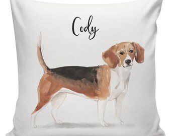 Personalized Dog Christmas Pillow, Custom Gift, Beagle, Pillow Cover, Decorative Pillows, Farmhouse Decor, Made in USA, #RB0105