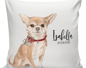 Personalized Dog Christmas Pillow, Custom Gift, Chihuahua Pillow Cover, Decorative Pillows, Farmhouse Decor, Made in USA, #RB0063