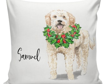 Goldendoodle Dog Christmas Pillow, Personalized Gift, Golden Doodle, Pillow Cover, Decorative Pillows, Made in USA, #RB0064