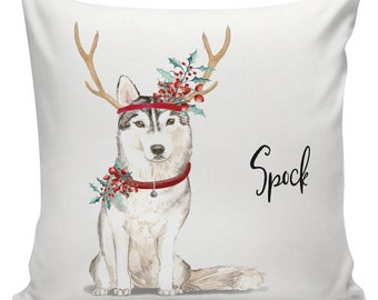 Personalized Dog Christmas Pillow, Custom Gift, Siberian Husky, Pillow Cover, Decorative Pillows, Gifts Under 50, Made in USA, #RB0068