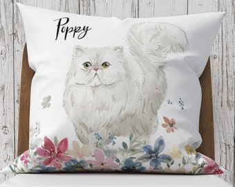 Persian Cat, Gift for Cat Owner, Cat Pillow Cover, Custom Cat Pillow, Pillow Cover, Decorative Pillows, Watercolor Pillow, USA, #RB0082