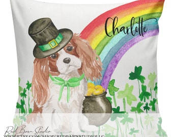 Gift for King Charles Cavalier, St Pattys Day Pillows, Gift for Dog Owner, Dog Gift, KCC Pillow Cover, Custom Dog Name Pillow, #RB0173