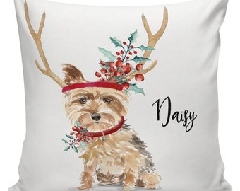 Personalized Dog Christmas Pillow, Custom Gift, Yorkie, Yorkshire Terrier, Pillow Cover, Decorative Pillow, Gifts Under 50, #RB0070